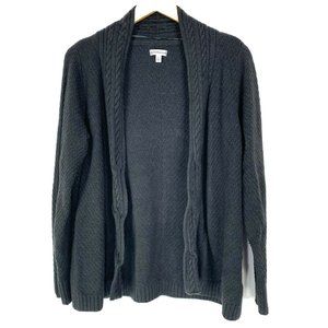 Croft & Barrow L Large Sweater Cardigan Open Front Gray Cable Knit Edge Cotton